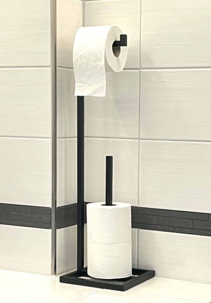 DanDiBo Toilettenpapierhalter Stehend Schwarz Metall 96459 Gäste WC Ständer Klopapierhalter Ersatzrollenhalter Papierhalter Rollenhalter