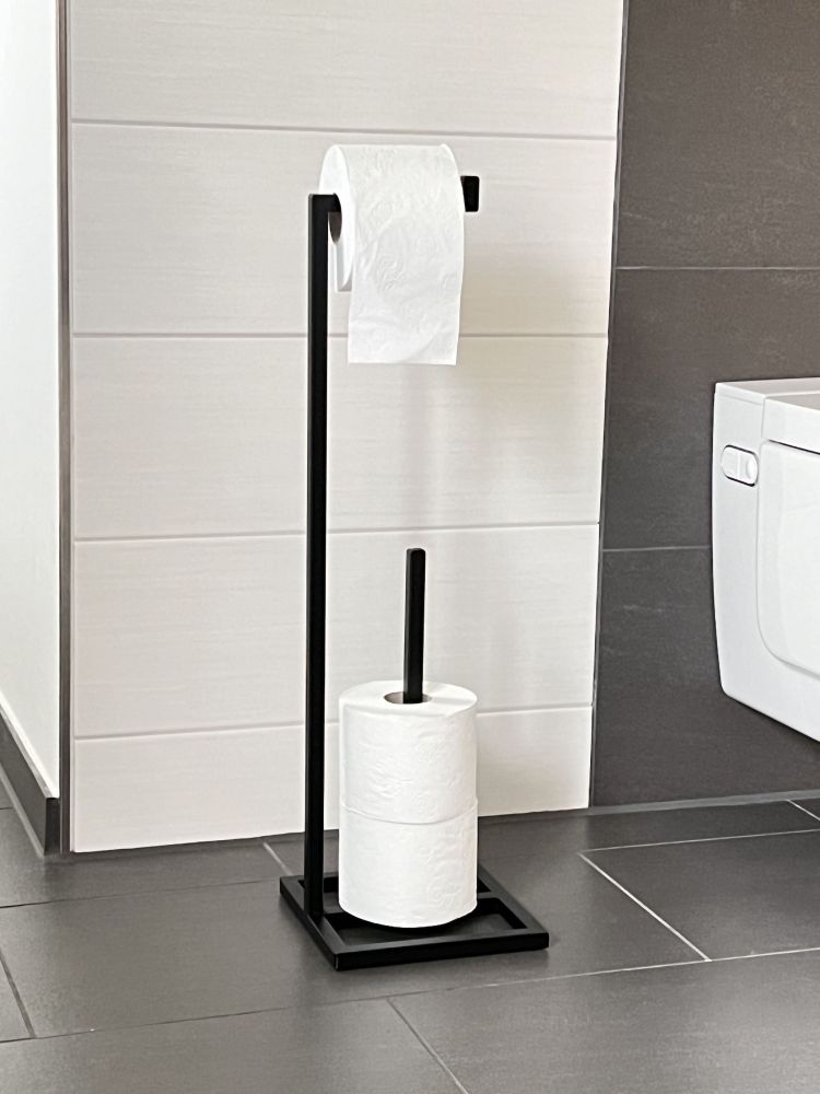 DanDiBo Toilettenpapierhalter Stehend Schwarz Metall 96459 Gäste WC Ständer Klopapierhalter Ersatzrollenhalter Papierhalter Rollenhalter