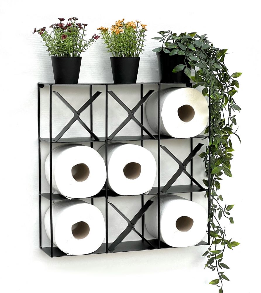DanDiBo Toilettenpapierhalter Schwarz Metall TicTacToe 96418 Klopapierhalter Wand WC Ersatzrollenhalter Wandmontage Papierhalter Rollenhalter