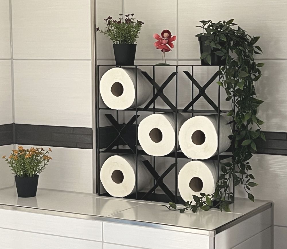 DanDiBo Toilettenpapierhalter Schwarz Metall TicTacToe 96418 Klopapierhalter Wand WC Ersatzrollenhalter Wandmontage Papierhalter Rollenhalter