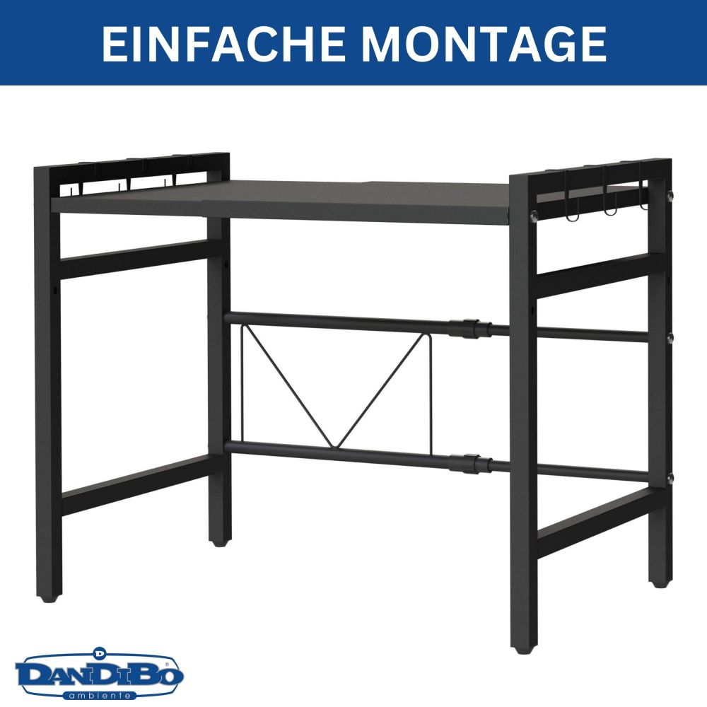 DanDiBo Verstellbares Küchenregal für Arbeitsplatte Schwarz Stehend 2 Stufig 40-64 cm Regal Küche 96613 Standregal