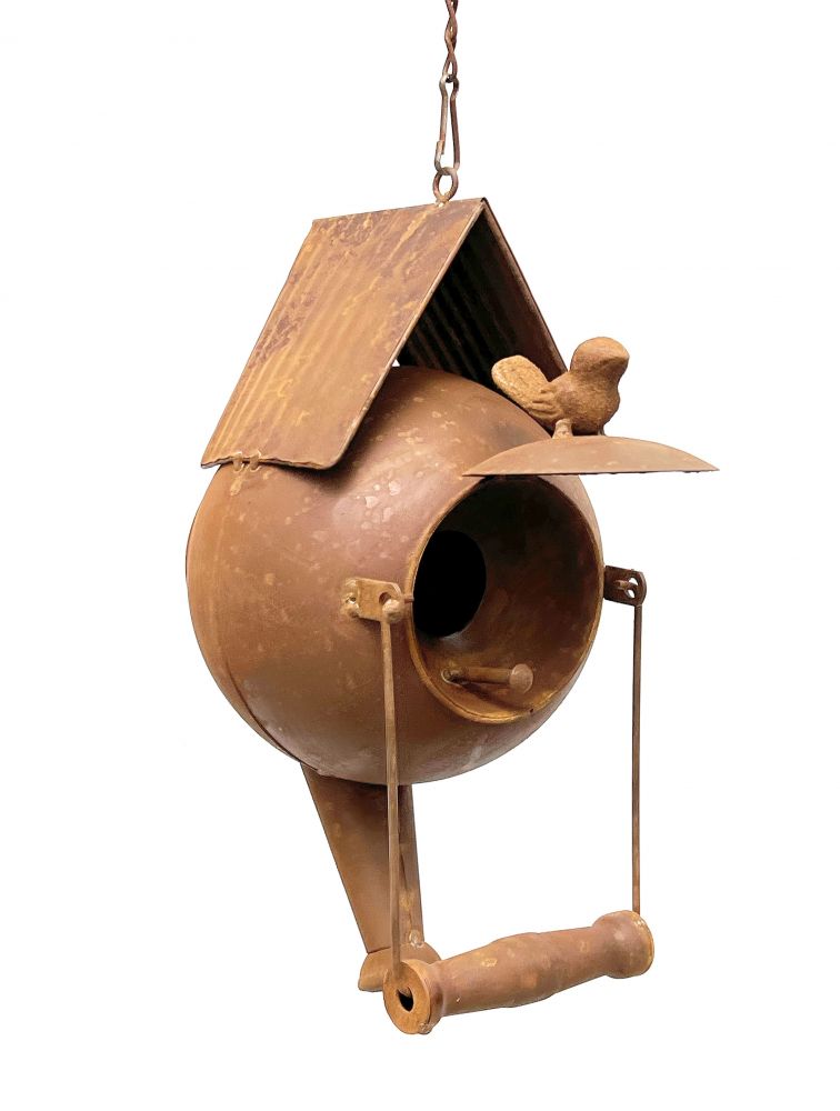 DanDiBo Vogelhaus zum Aufhängen Edelrost Deko Rost Gießkanne Wetterfest 96422 Nistkasten Futterstation für Vögel Shabby mit Kette hängend Metallkanne Kanne Balkon