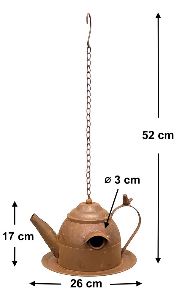 DanDiBo Vogelhaus zum Aufhängen Edelrost Deko Rost Gießkanne Wetterfest 96423 Nistkasten Futterstation für Vögel Shabby mit Kette hängend Metallkanne Kanne Balkon