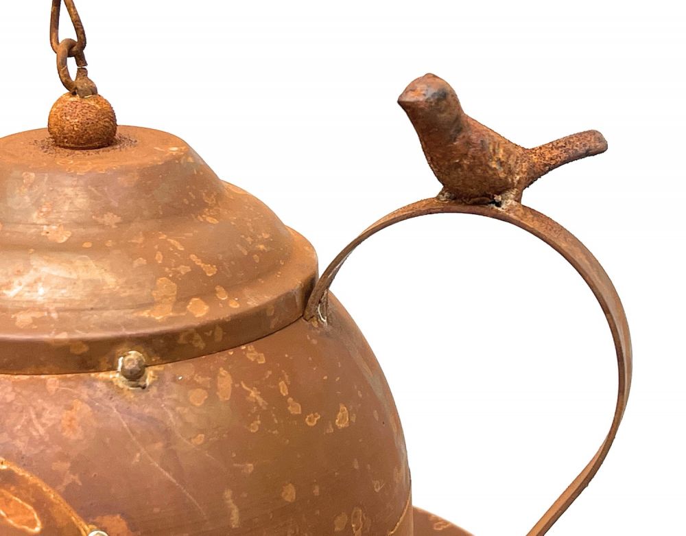 DanDiBo Vogelhaus zum Aufhängen Edelrost Deko Rost Gießkanne Wetterfest 96423 Nistkasten Futterstation für Vögel Shabby mit Kette hängend Metallkanne Kanne Balkon