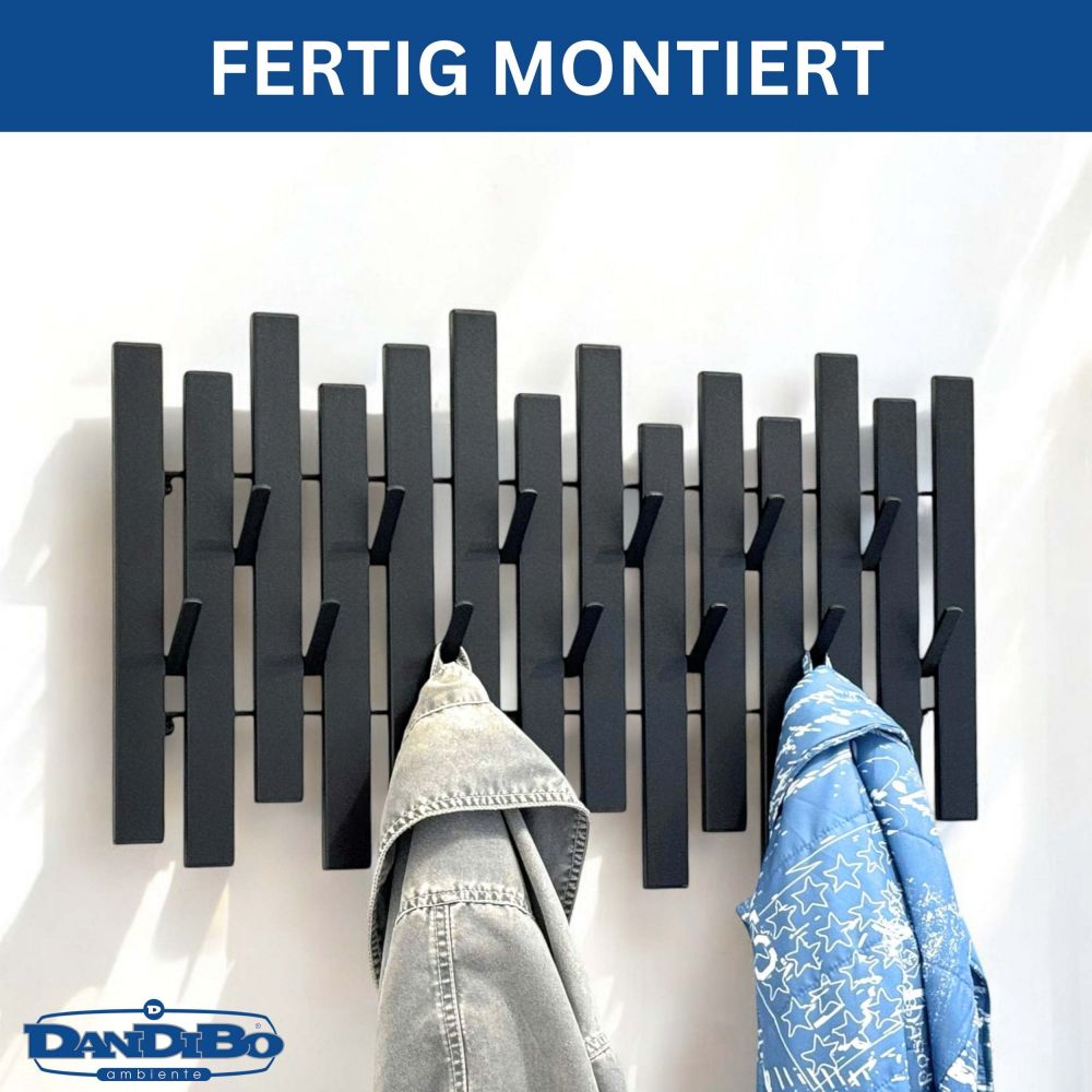 DanDiBo Wandgarderobe Schwarz Metall Modern 96637 Garderobe Wand mit Haken Garderobenleiste Hakenleiste Garderobenhaken