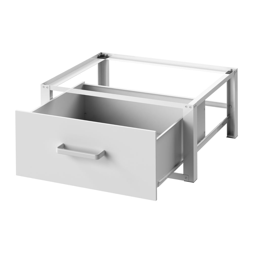 DanDiBo Washing machine base with drawer Metal White 96502 Washing machine base Washing machine pedestal Raised pedestal Modern Rubberised