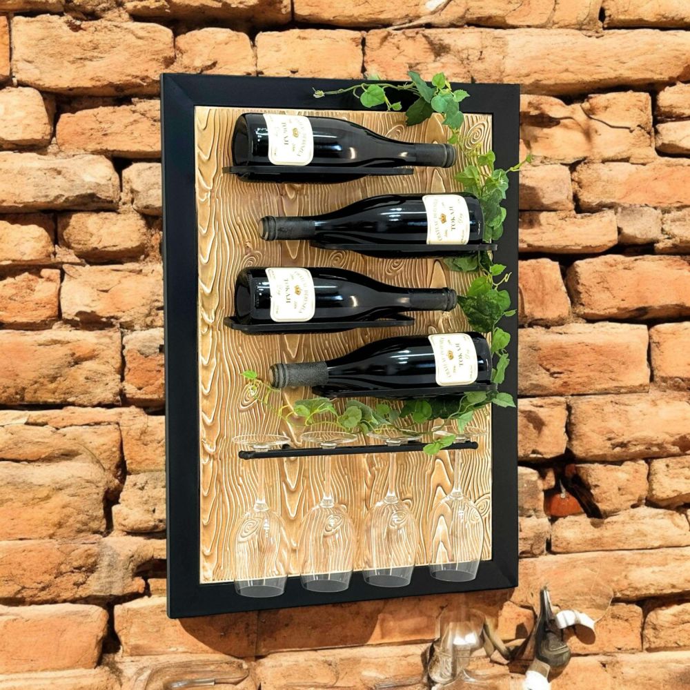DanDiBo Weinregal Wand Metall Schwarz 4 Flaschen mit Glashalter 96617 Weinhalter Wandregal Modern Flaschenhalter Design Wanddeko