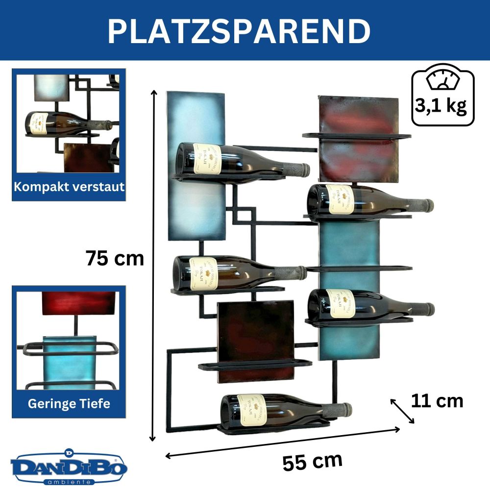 DanDiBo Wine Rack Wall Metal Black 8 Bottles Narrow 96618 Design Bottle Rack Modern Wine Holder