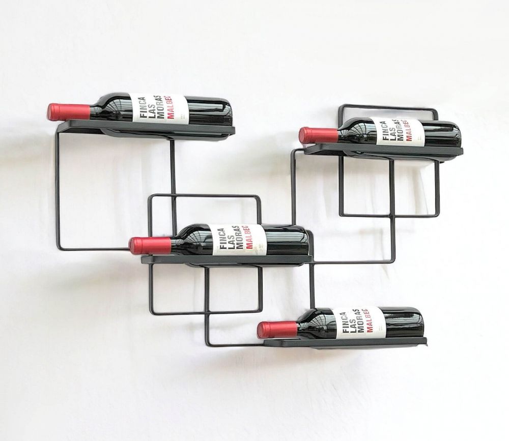 DanDiBo Wine Rack Wall Metal Black Wine Line Bottle Rack Bottle Rack Bottle Holder for 4 Bottles Narrow Modern Design