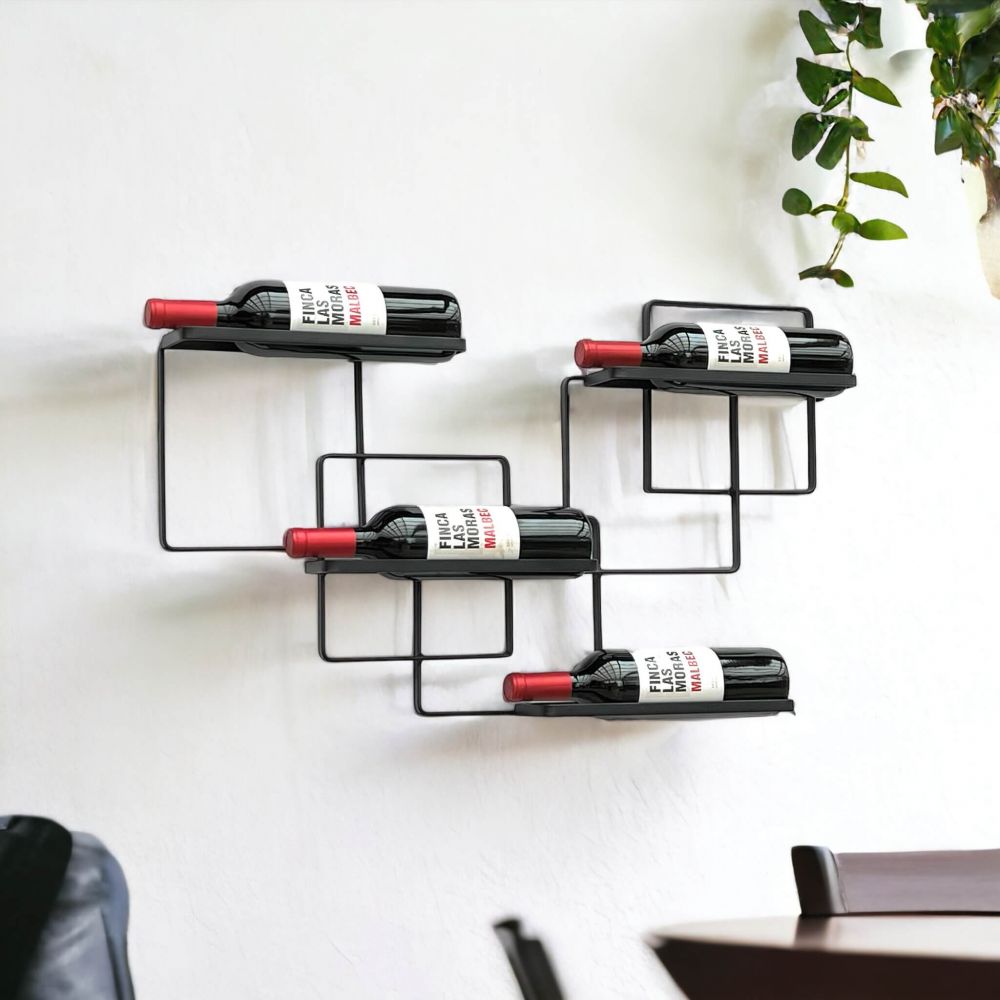 DanDiBo Wine Rack Wall Metal Black Wine Line Bottle Rack Bottle Rack Bottle Holder for 4 Bottles Narrow Modern Design