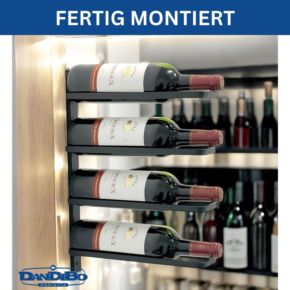 DanDiBo Weinregal Wand Schwarz Metall 96638 Flaschenregal Flaschenhalter Wandmontage Modern Wandhalter Wandregal für 4 Flaschen