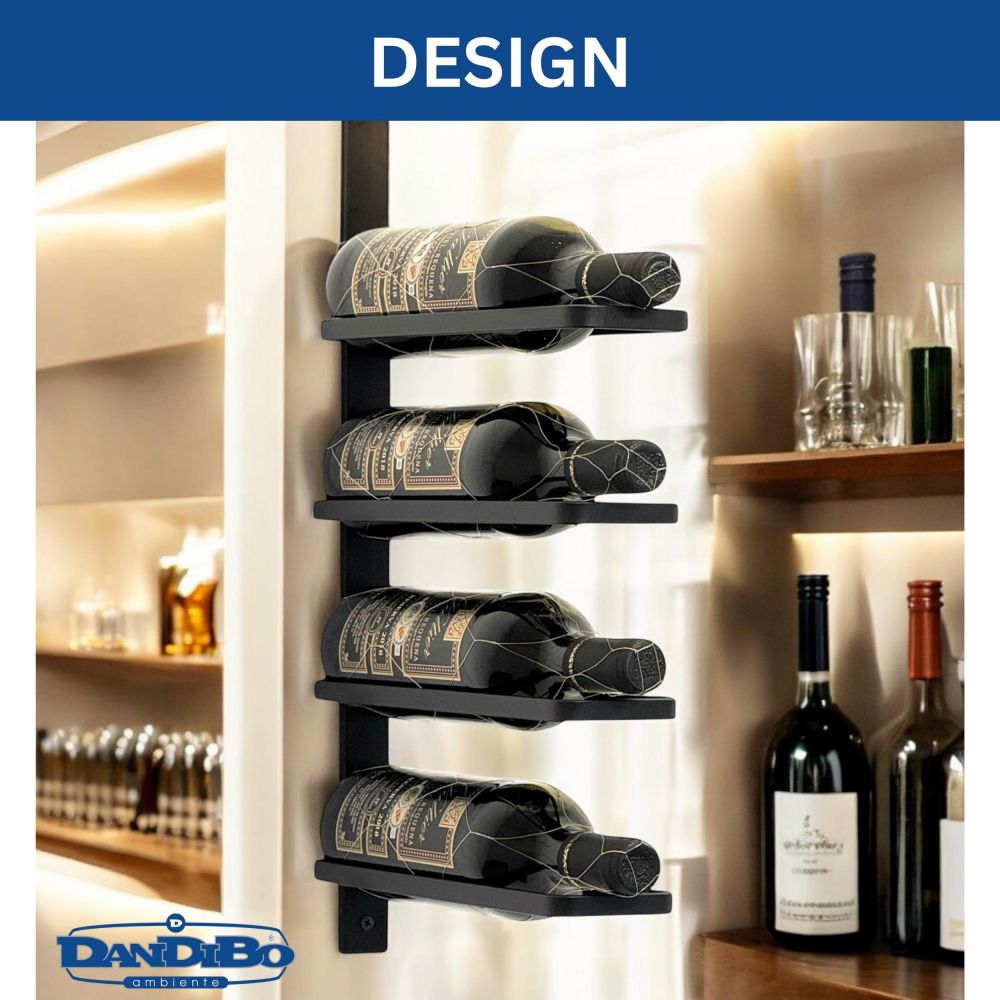DanDiBo Weinregal Wand Schwarz Metall 96638 Flaschenregal Flaschenhalter Wandmontage Modern Wandhalter Wandregal für 4 Flaschen