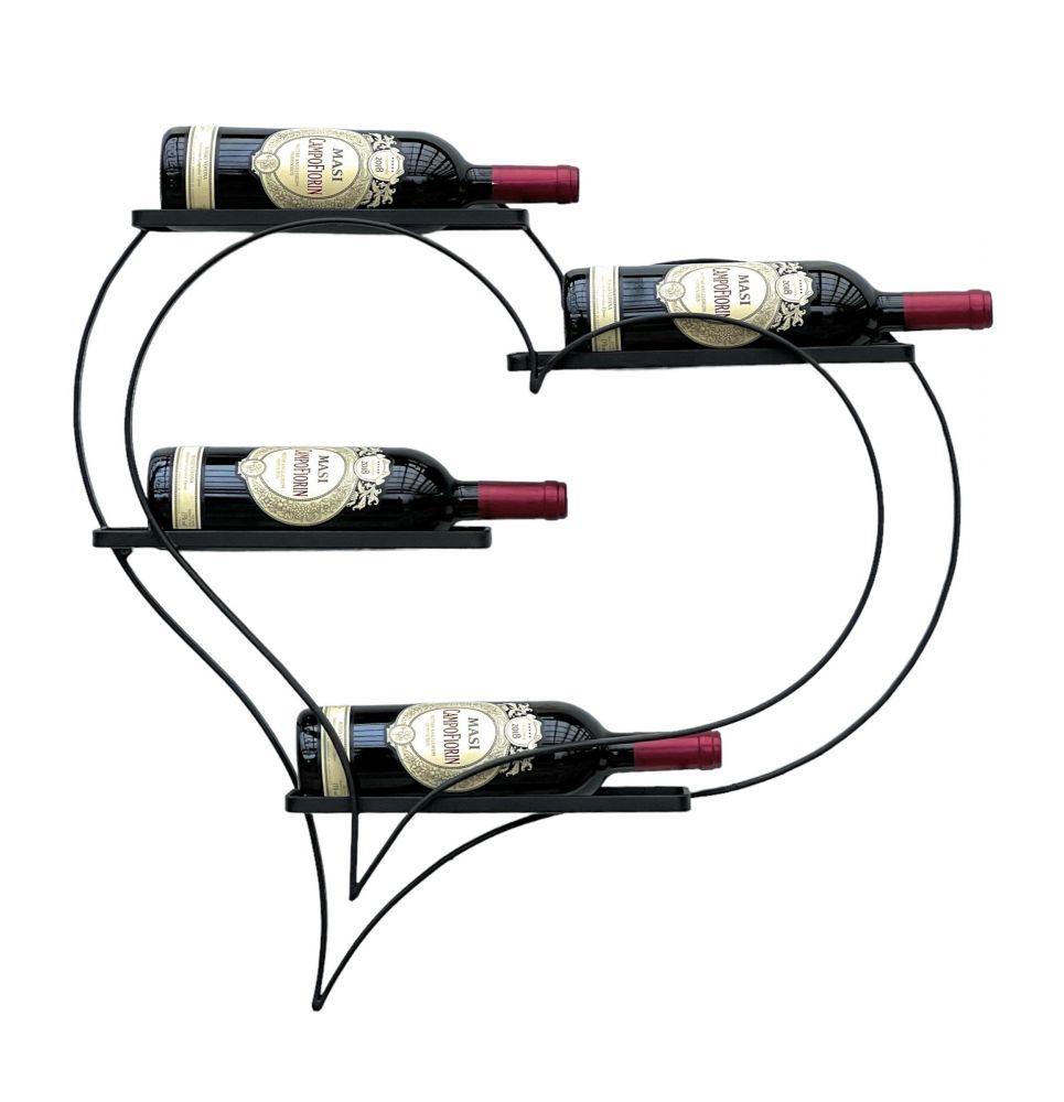 DanDiBo Wine rack Metal Black Heart 96417 Bottle rack for 4 bottles 65 cm Bottle holder Wall Wall shelf