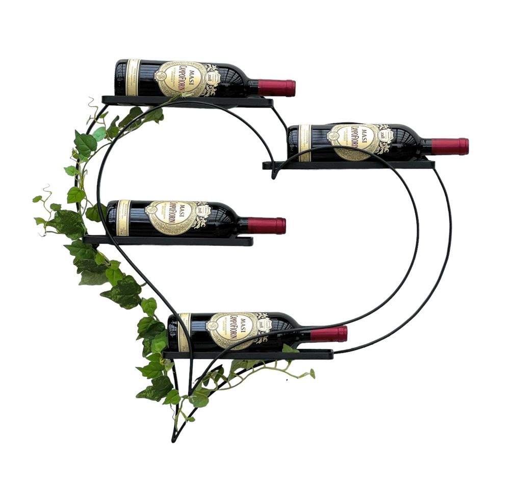 DanDiBo Wine rack Metal Black Heart 96417 Bottle rack for 4 bottles 65 cm Bottle holder Wall Wall shelf
