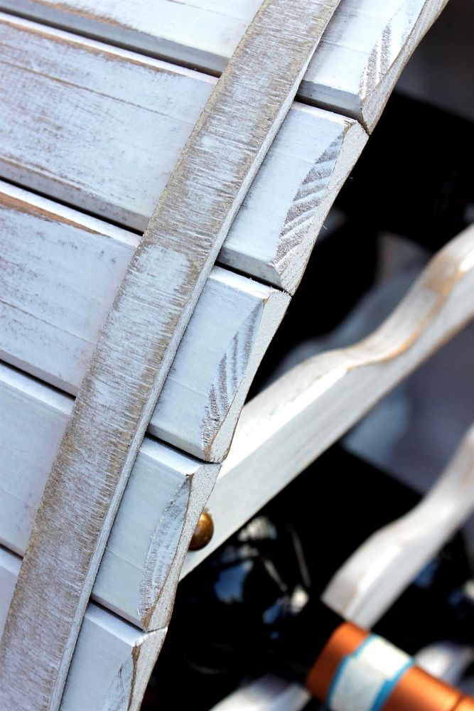 Weinregal Weiss Weinfass aus Holz für 24 Flaschen Vintage Shabby Chic Landhaus Bar Flaschenständer stehend Weinständer Fass