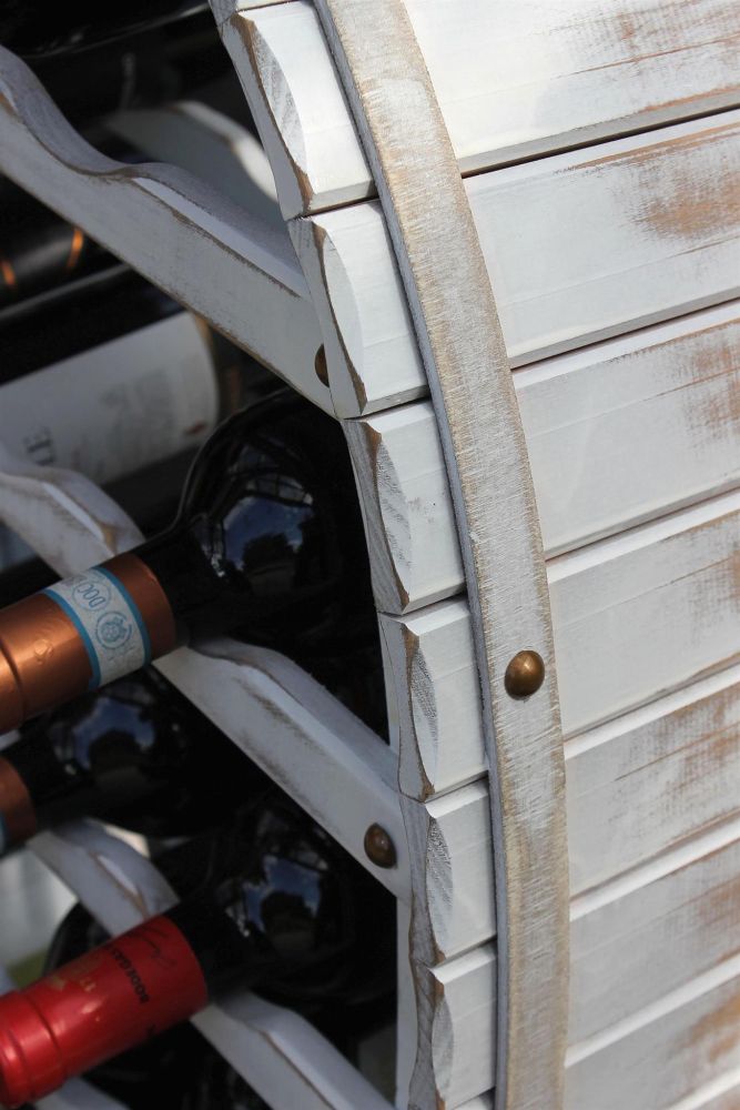 Weinregal Weiss Weinfass aus Holz für 24 Flaschen Vintage Shabby Chic Landhaus Bar Flaschenständer stehend Weinständer Fass