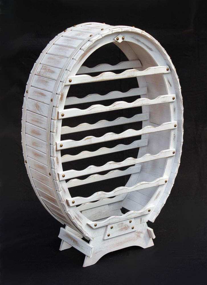 Weinregal Weiss Weinfass aus Holz für 24 Flaschen Vintage Shabby Chic Landhaus Bar Flaschenständer stehend Weinständer Fass