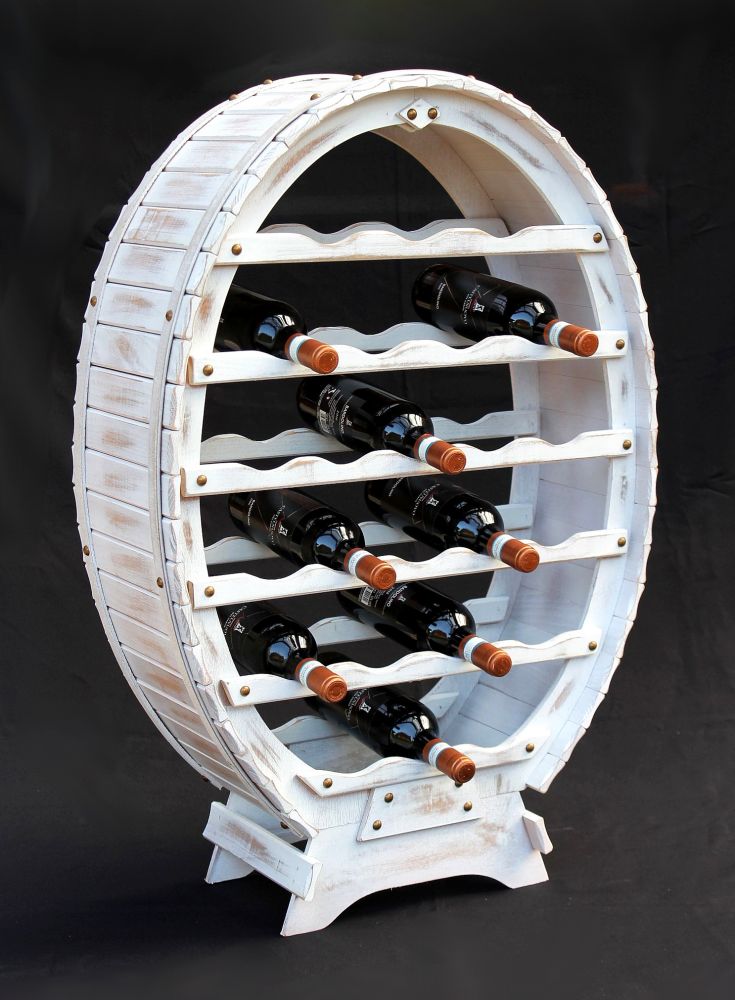 Weinregal Weiss Weinfass aus Holz für 24 Flaschen Vintage Shabby Chic Landhaus Bar Flaschenständer stehend Weinständer Fass