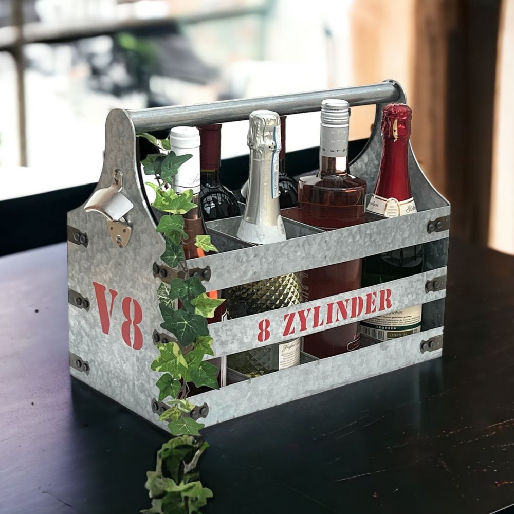 DanDiBo Weinträger Metall mit Öffner Flaschenträger 8 Zylinder V8 96404 Flaschenöffner Flaschenkorb Weinflaschenträger