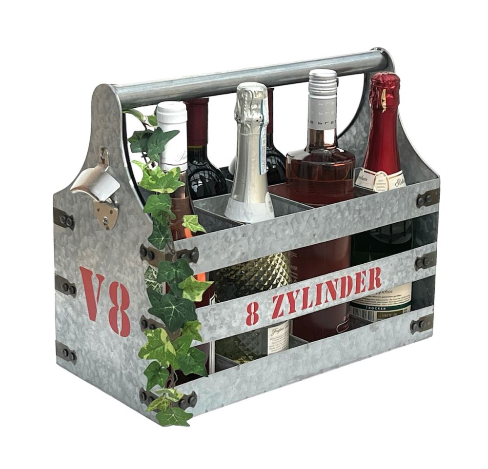 DanDiBo Weinträger Metall mit Öffner Flaschenträger 8 Zylinder V8 96404 Flaschenöffner Flaschenkorb Weinflaschenträger