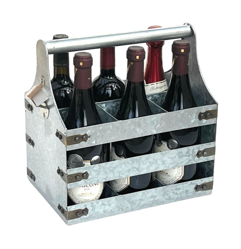 DanDiBo Wine carrier metal with opener 96403 Bottle carrier 6 bottles Bottle crate Bottle opener Bottle basket Wine bottle carrier