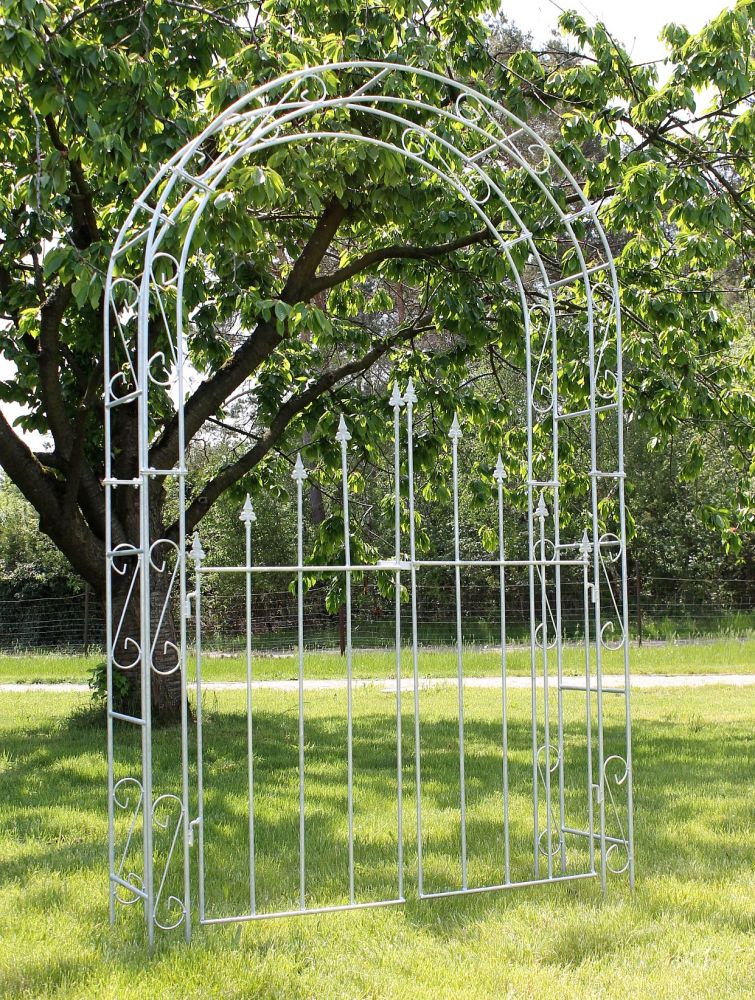 DanDiBo Rosenbogen mit Tür Metall Verzinkt Breite 140 cm Rundbogen Feuerverzinkt Wetterfest Massiv Volleisen Rankhilfe