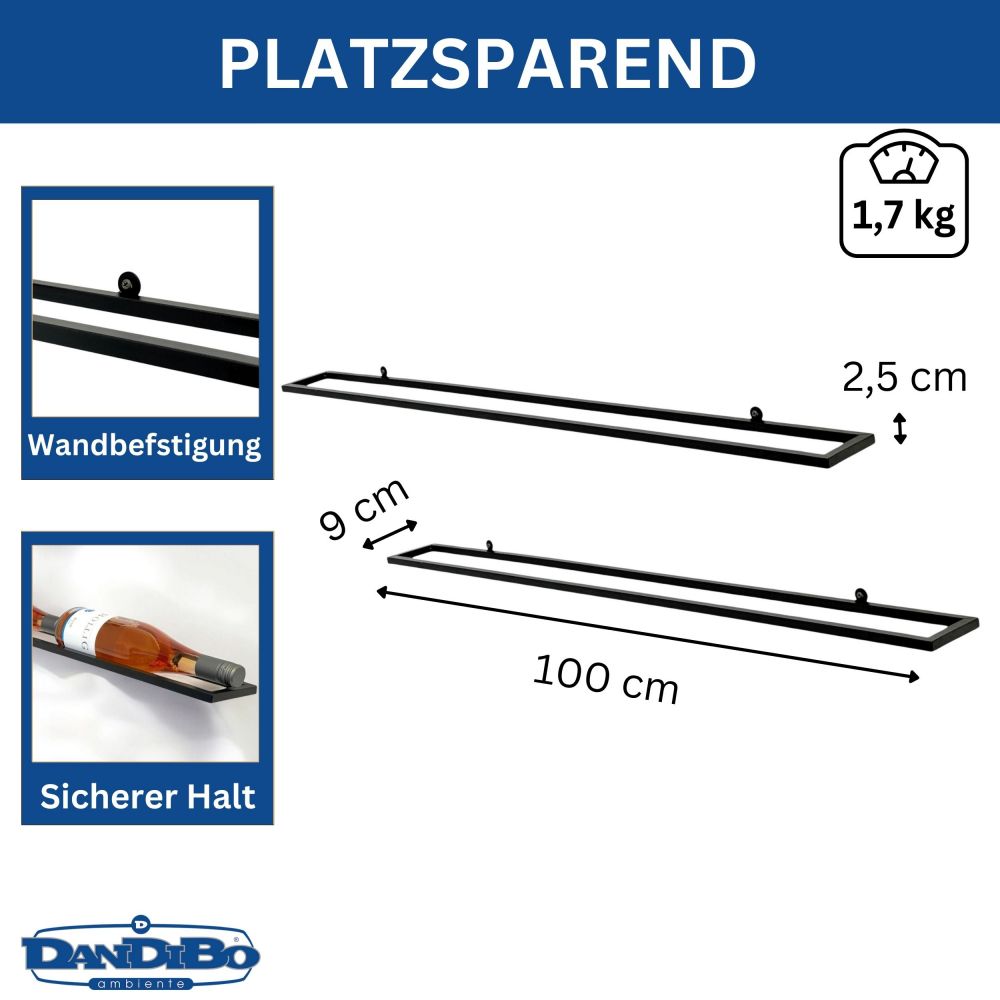Weinregal Wand Metall 6 Flaschen Schwarz Linea 2er Set schwebende Weinhalterung Flaschenregal Schmal