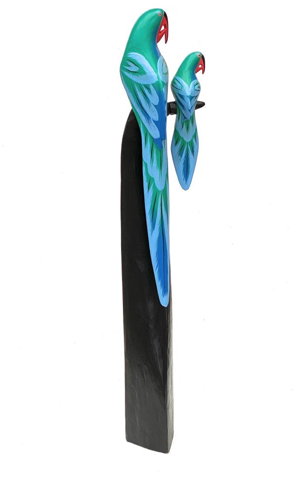 DanDiBo Deko Figur Papagei 2er Nr.33 Vogel aus Holz Skulptur Blau Grün 98 cm Holzvogel Handgeschnitzt Stehend Tierfigur Schnitzskulptur