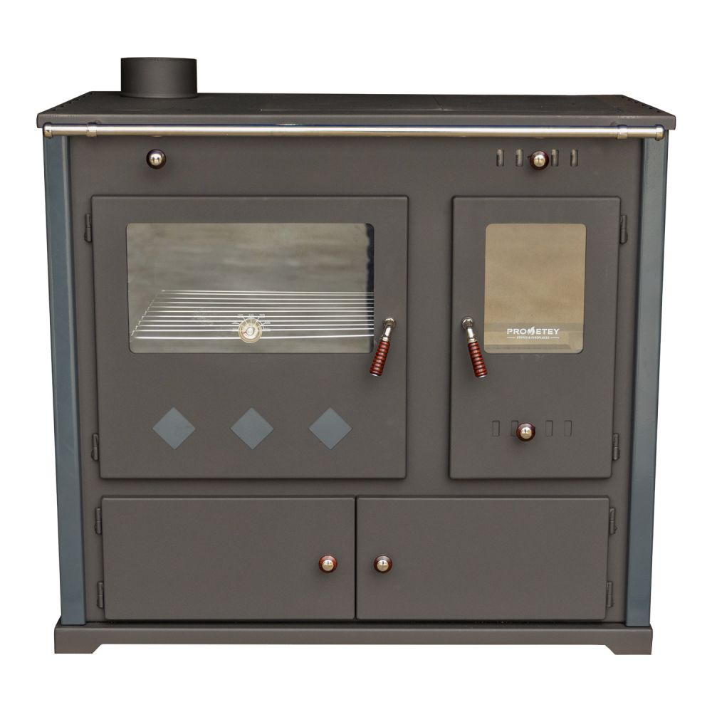 Kaminofen mit Backfach und Herdplatte Pracktik Lux Anthrazit RAL 7016 LINKS Holzofen 9,5 kW Kamin Ofen Dauerbrandofen Werkstattofen Schwedenofen Hüttenofen Heizofen