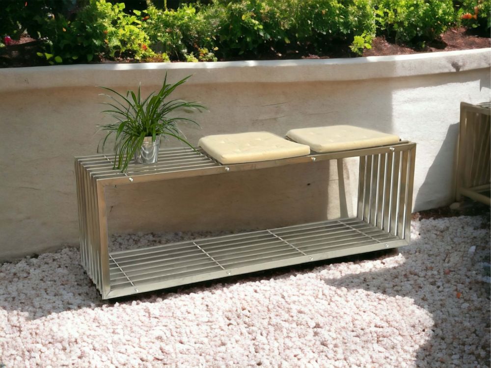 DanDiBo Gartenbank Edelstahl Metall Wetterfest Massiv 150 cm Sitzbank Bank Garten 96429 Parkbank Lamellenbank