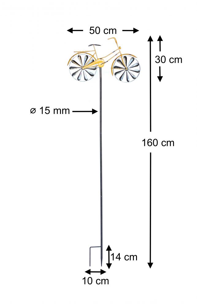 DanDiBo Gartenstecker Metall Fahrrad XL 160 cm Gelb 96101 Shabby Windspiel Windrad Wetterfest Gartendeko Garten Gartenstab Bodenstecker
