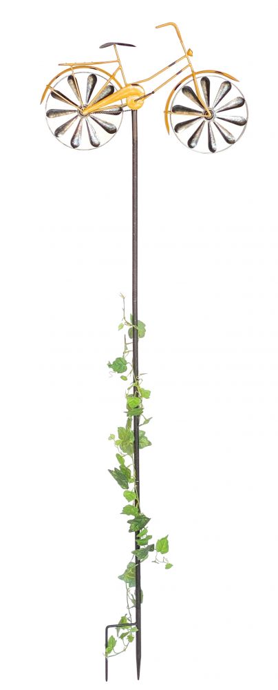 DanDiBo Gartenstecker Metall Fahrrad XL 160 cm Gelb 96101 Shabby Windspiel Windrad Wetterfest Gartendeko Garten Gartenstab Bodenstecker