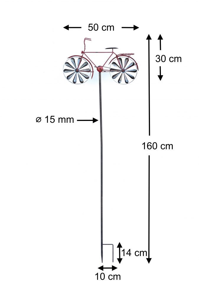 DanDiBo garden plug metal bicycle XL 160 cm red 96100 shabby wind chime wind wheel weatherproof garden decoration garden stick ground plug