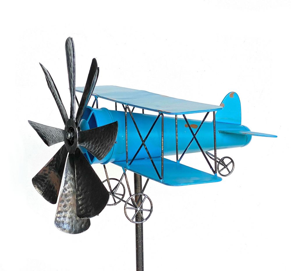 DanDiBo garden plug metal aeroplane XL 160 cm double decker blue 96099 wind chime wind wheel weatherproof garden decoration garden stick ground plug