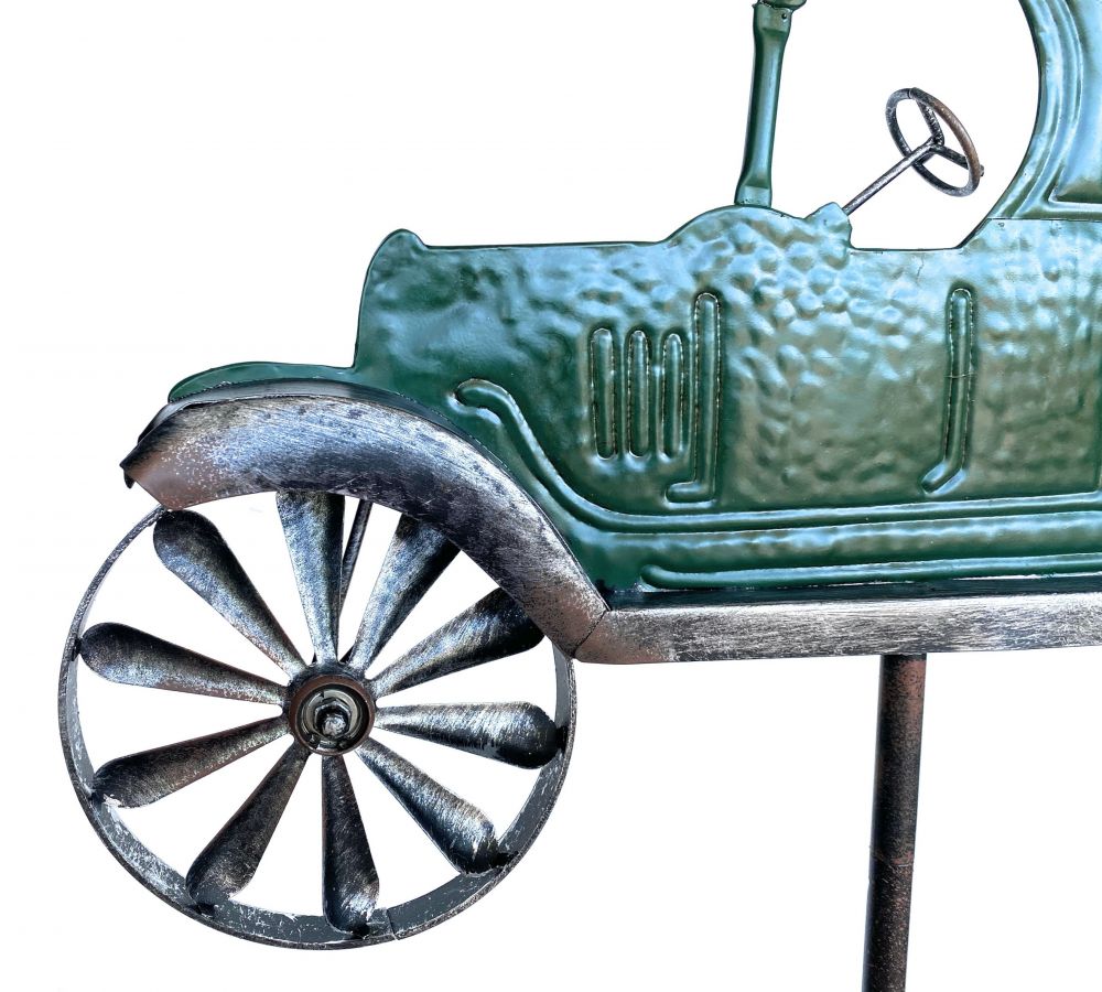 DanDiBo Gartenstecker Metall Oldtimer Auto XL 160 cm Grün 96102 Windspiel Windrad Wetterfest Gartendeko Garten Gartenstab Bodenstecker