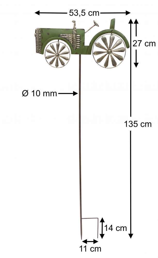 DanDiBo garden plug metal tractor XL 135 cm tractor green 96005 wind chime wind wheel weatherproof garden decoration garden stick ground plug