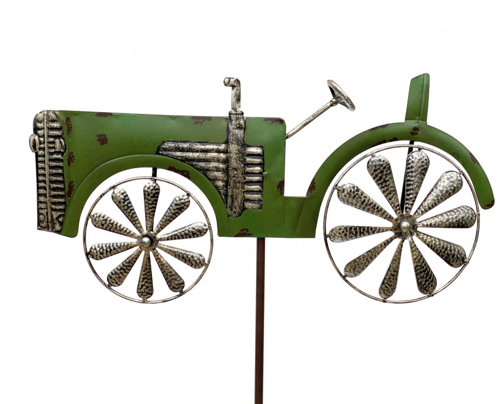 DanDiBo garden plug metal tractor XL 135 cm tractor green 96005 wind chime wind wheel weatherproof garden decoration garden stick ground plug