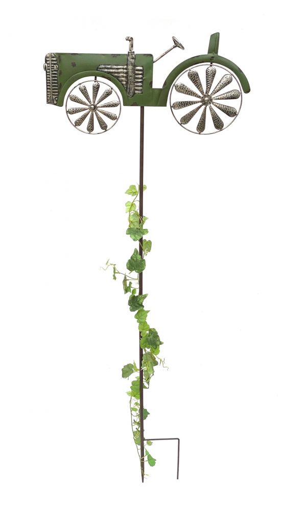 DanDiBo garden plug metal tractor XL 135 cm tractor green 96005 wind chime wind wheel weatherproof garden decoration garden stick ground plug