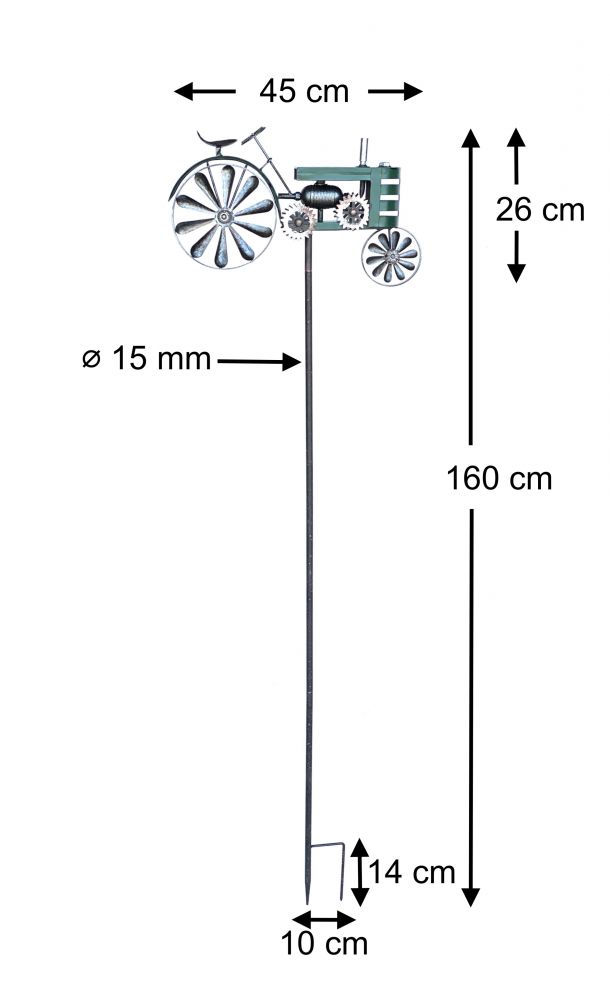 DanDiBo Gartenstecker Metall Traktor XL 160 cm Trecker Grün 96106 Windspiel Windrad Wetterfest Gartendeko Garten Gartenstab Bodenstecker