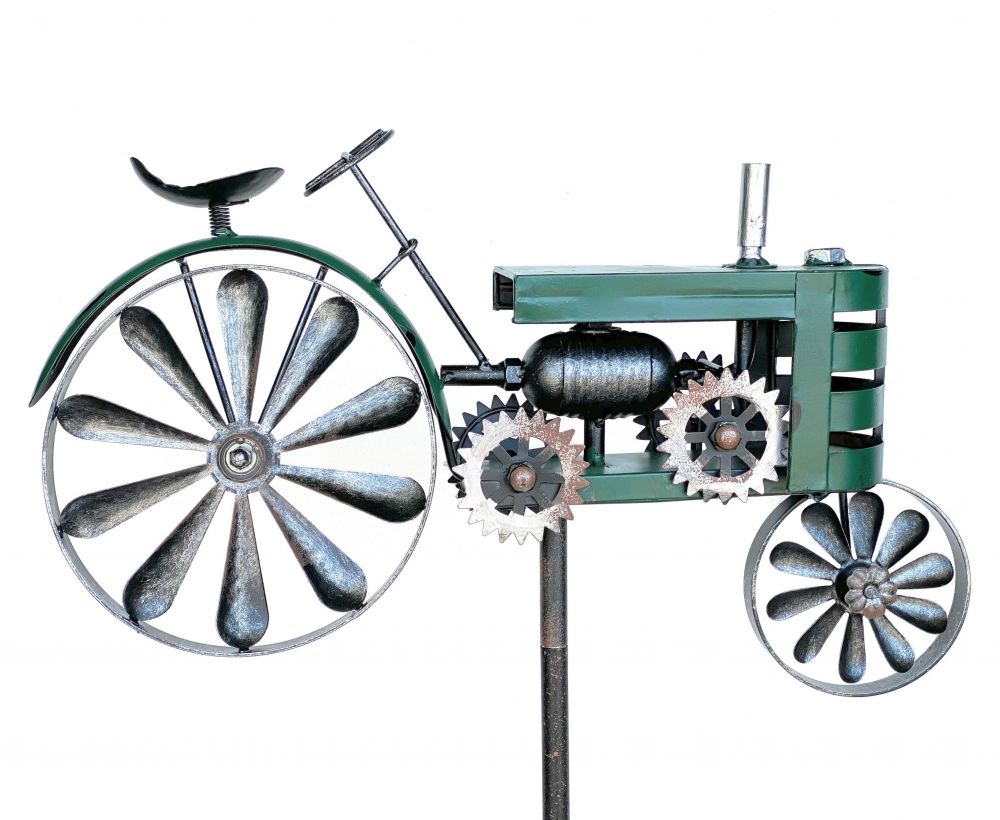 DanDiBo Gartenstecker Metall Traktor XL 160 cm Trecker Grün 96106 Windspiel Windrad Wetterfest Gartendeko Garten Gartenstab Bodenstecker