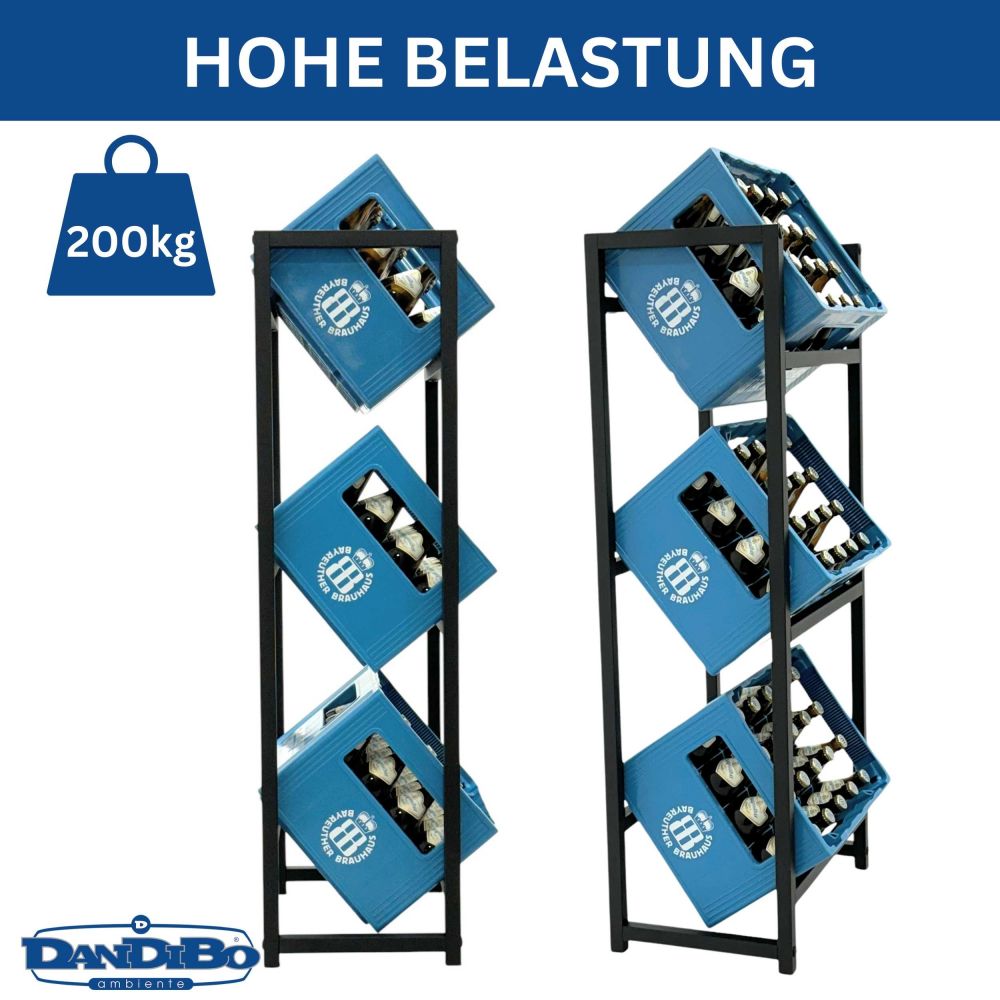 DanDiBo Getränkekistenregal 3 Kisten Schmal Metall Stehend 96599 Kistenregal Getränkekistenhalter 47 cm Getränkeregal
