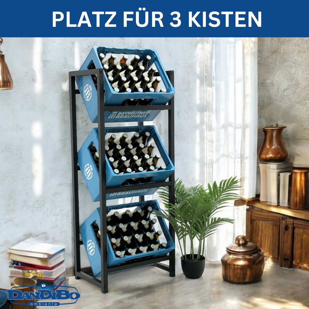 DanDiBo Getränkekistenregal 3 Kisten Schmal Metall Stehend 96599 Kistenregal Getränkekistenhalter 47 cm Getränkeregal
