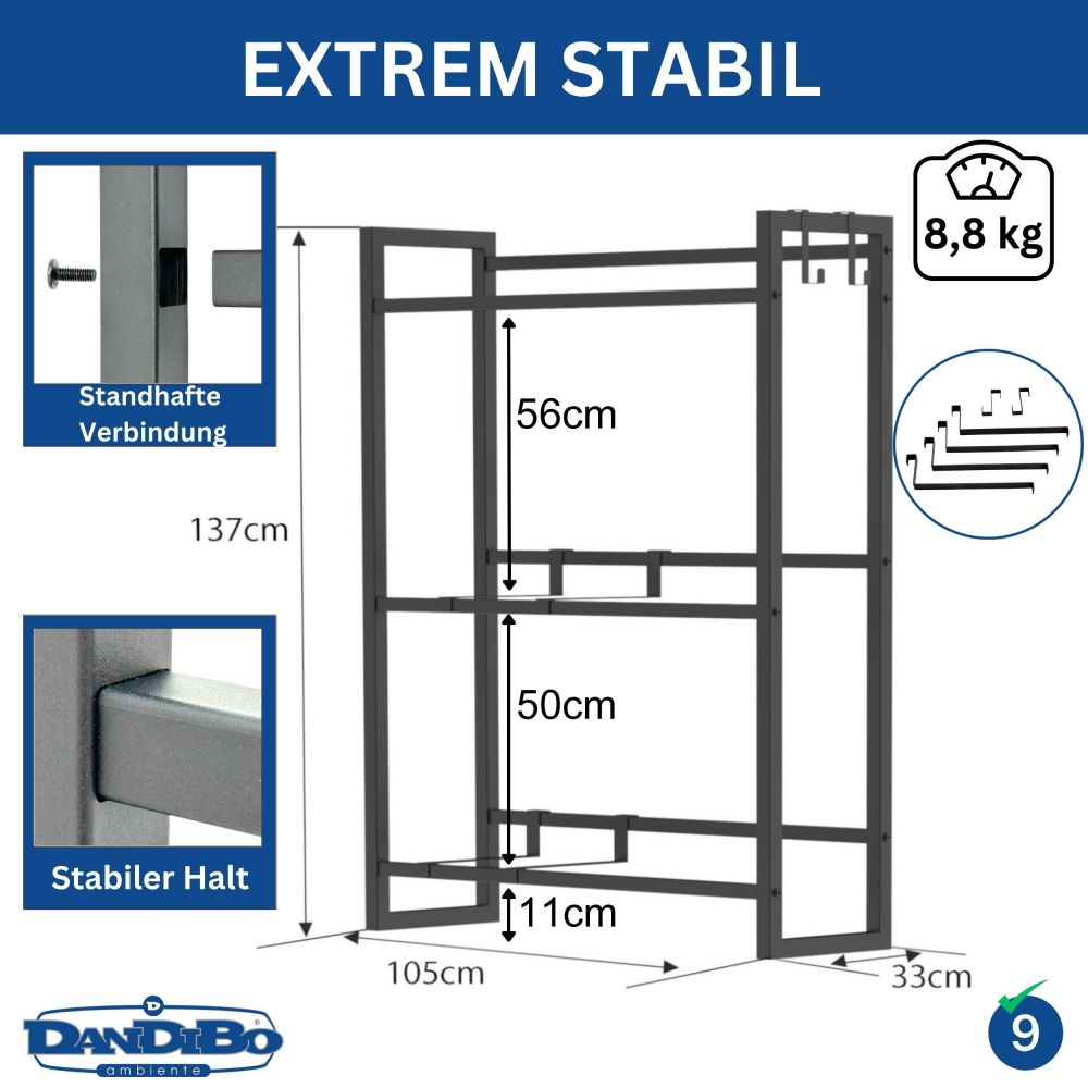 DanDiBo Bottle Crate Rack 9 Crates 96633 Beverage Rack Crate Holder Beer Crate Shelf Water Bottle Storage Shelf