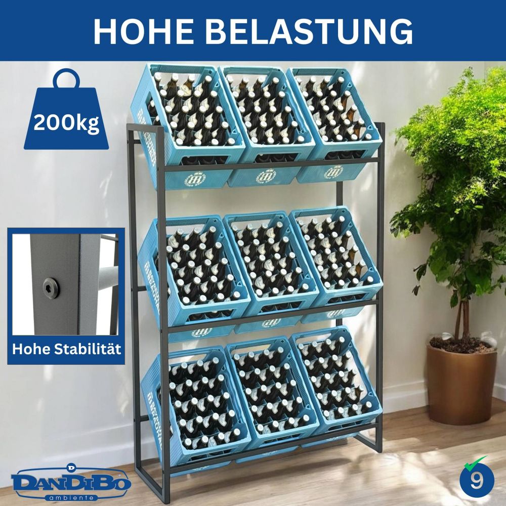 DanDiBo Bottle Crate Rack 9 Crates 96633 Beverage Rack Crate Holder Beer Crate Shelf Water Bottle Storage Shelf