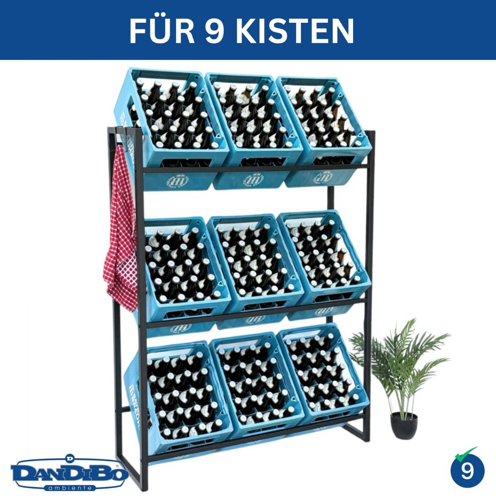 DanDiBo Bottle Crate Rack 9 Crates 96633 Beverage Rack Crate Holder Beer Crate Shelf Water Bottle Storage Shelf
