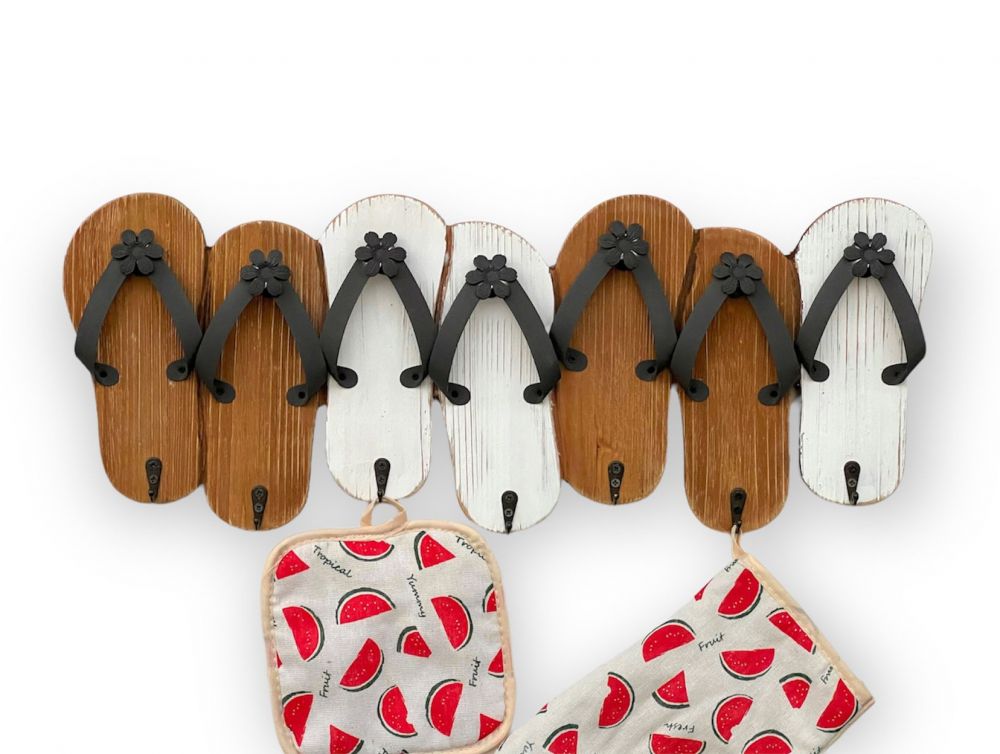 Hakenleiste Sandalen MR91 Garderobenleiste Holz Metall Weiß Handtuchhalter 60 cm Garderobenhaken Garderobe Wand Handtuchhaken Vintage