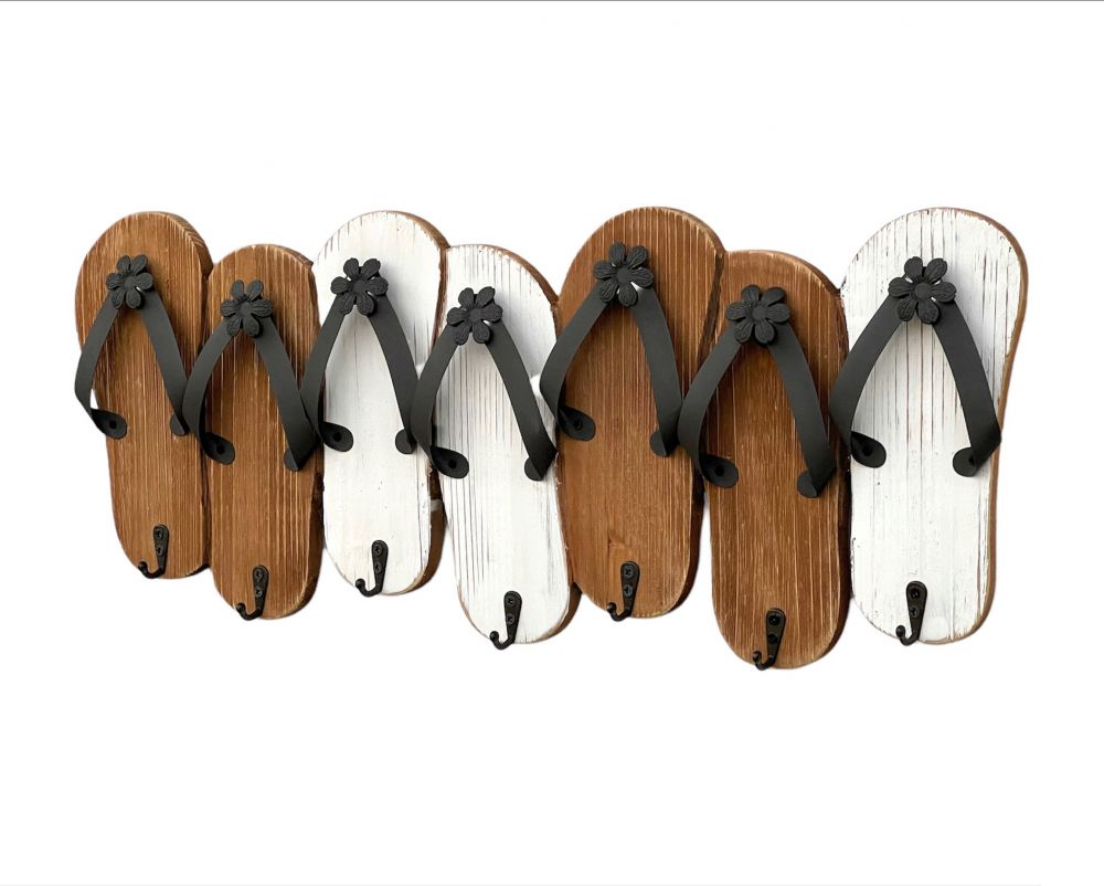 Hakenleiste Sandalen MR91 Garderobenleiste Holz Metall Weiß Handtuchhalter 60 cm Garderobenhaken Garderobe Wand Handtuchhaken Vintage