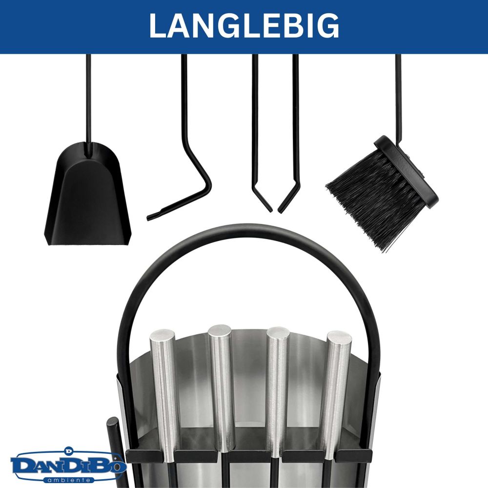 DanDiBo Kaminbesteck Modern Edelstahl 5 Teilig Set 96615 Kaminset Kamingarnitur Ofenbesteck