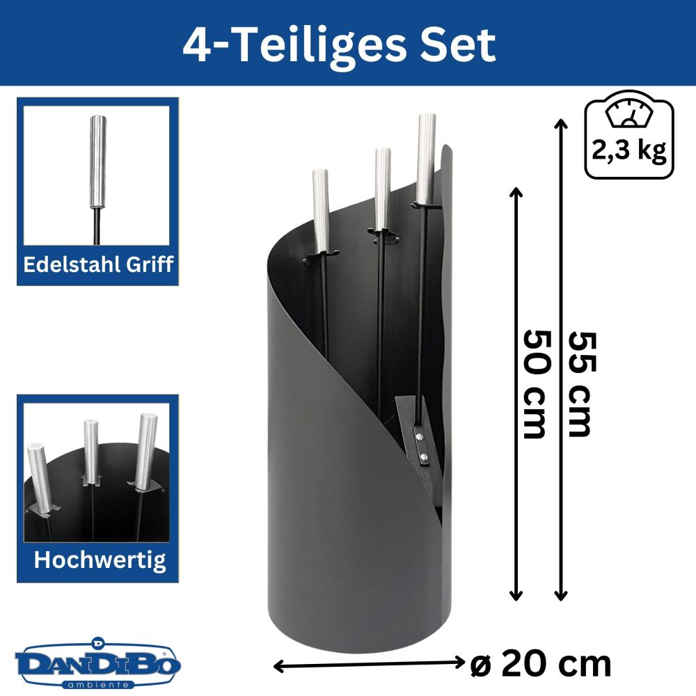 DanDiBo Kaminbesteck Schwarz Modern 4 Teilig Set 96571 Kaminset Kamingarnitur Ofenbesteck
