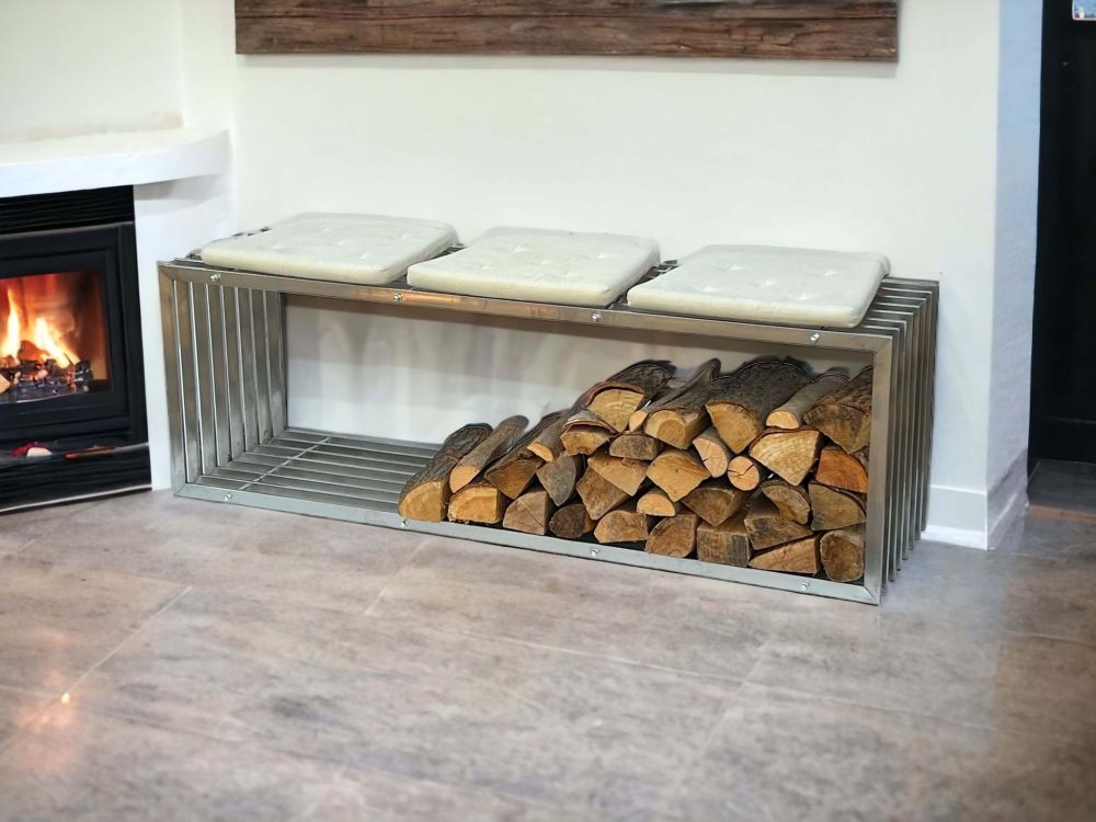 DanDiBo Kaminholzregal Innen Edelstahl Metall Kaminholzständer 96429 Brennholzregal 150 cm Holzkorb Kaminholzhalter